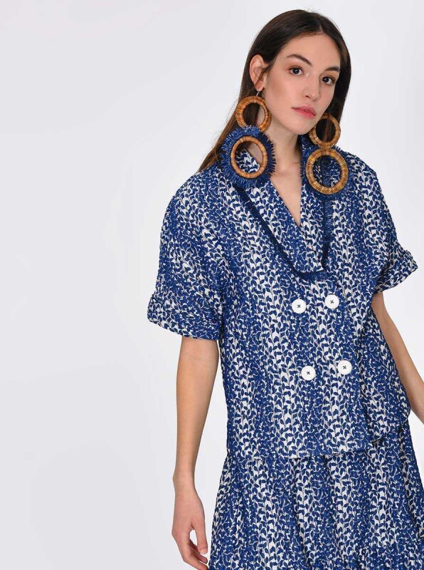 Düğme Detaylı Desenli Kadın Ceket Standart Renk - 4