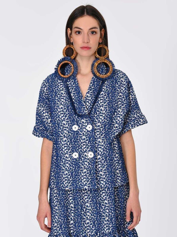 Düğme Detaylı Desenli Kadın Ceket Standart Renk - 1