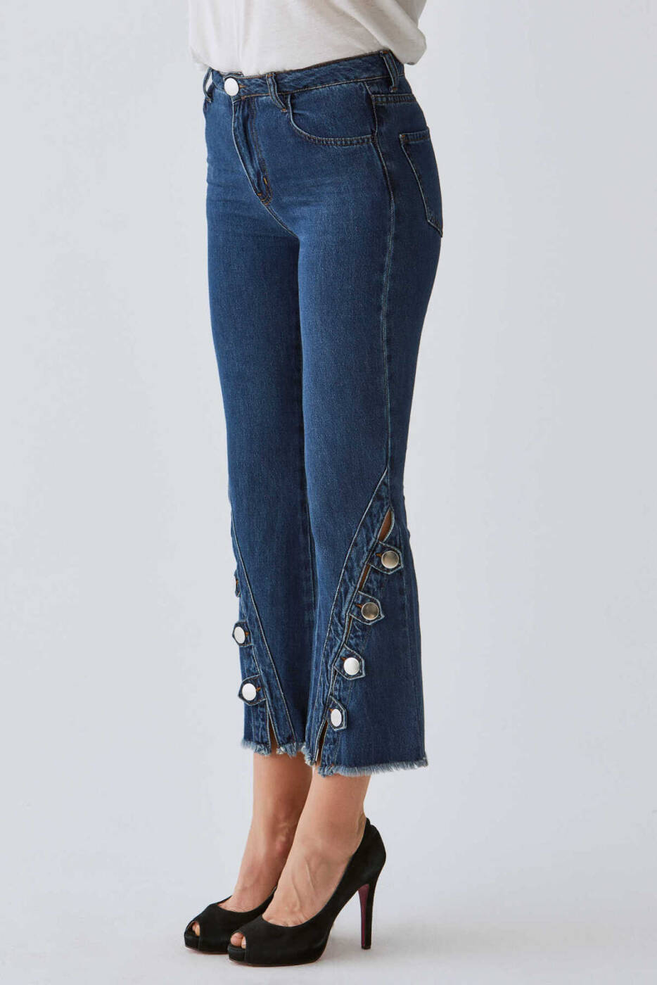 Düğme Detaylı Jean Pantolon Koyu Mavi - 3
