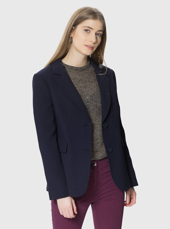 Düğme Detaylı Yırtmaçlı Yün Ceket Lacivert - 4