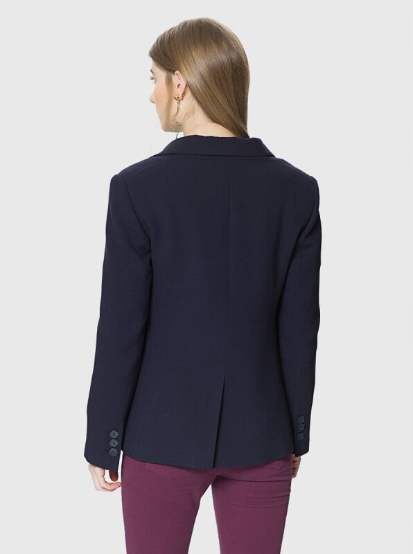 Düğme Detaylı Yırtmaçlı Yün Ceket Lacivert - 2