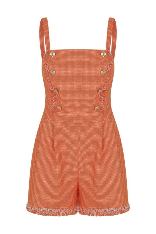 Düğmeli Desenli Kadın Tulum Standart Renk - 4