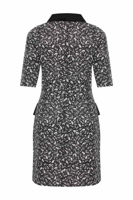  Düğmeli Desenli Mini Elbise Standart Renk - 5