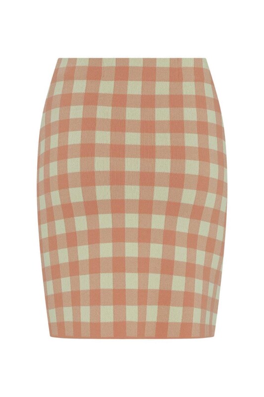 Düğmeli Desenli Mini Triko Etek Standart Renk - 5