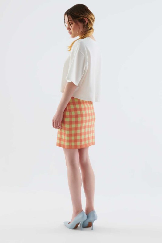 Düğmeli Desenli Mini Triko Etek Standart Renk - 3