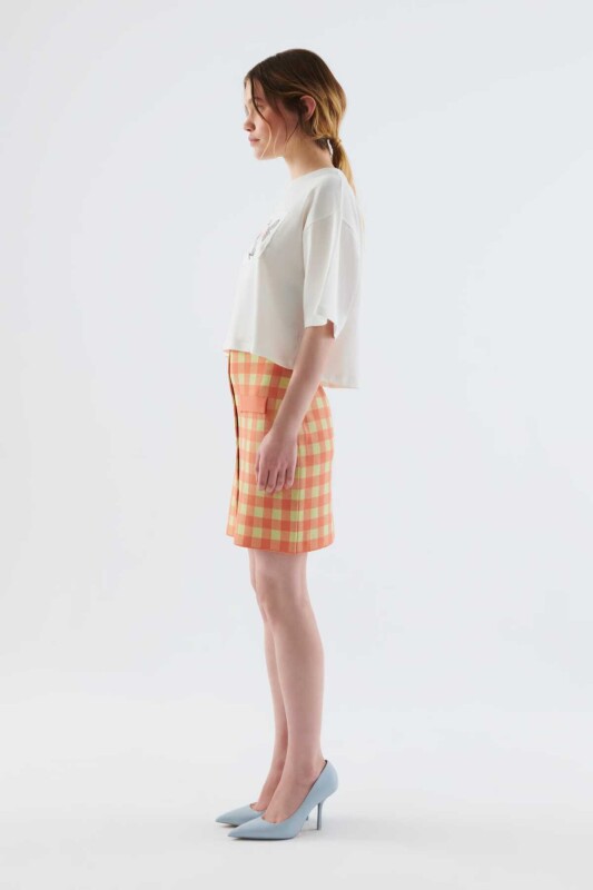 Düğmeli Desenli Mini Triko Etek Standart Renk - 2