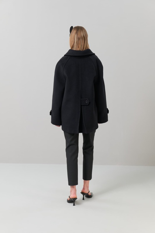 Düğmeli %100 Yün Kaban Siyah - 2