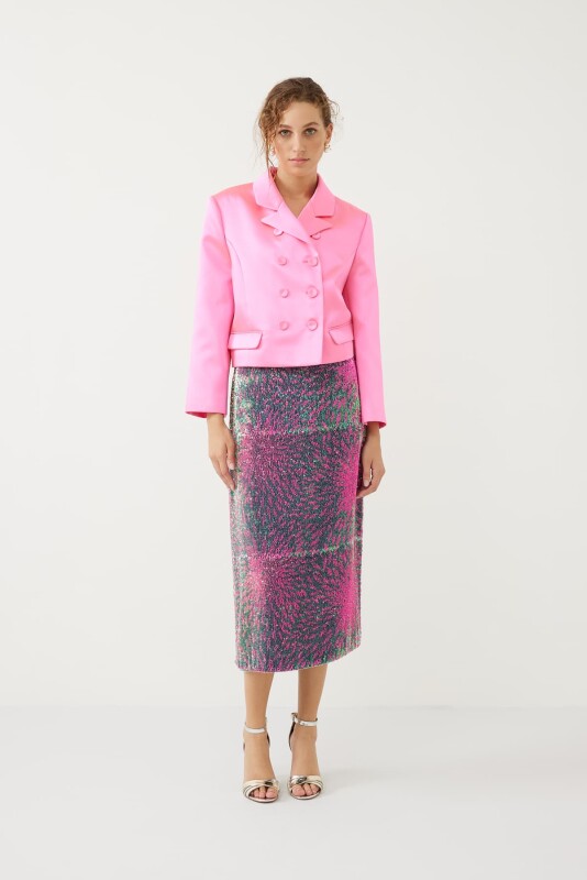 Satin Double Breasted Jacket Pink - 3