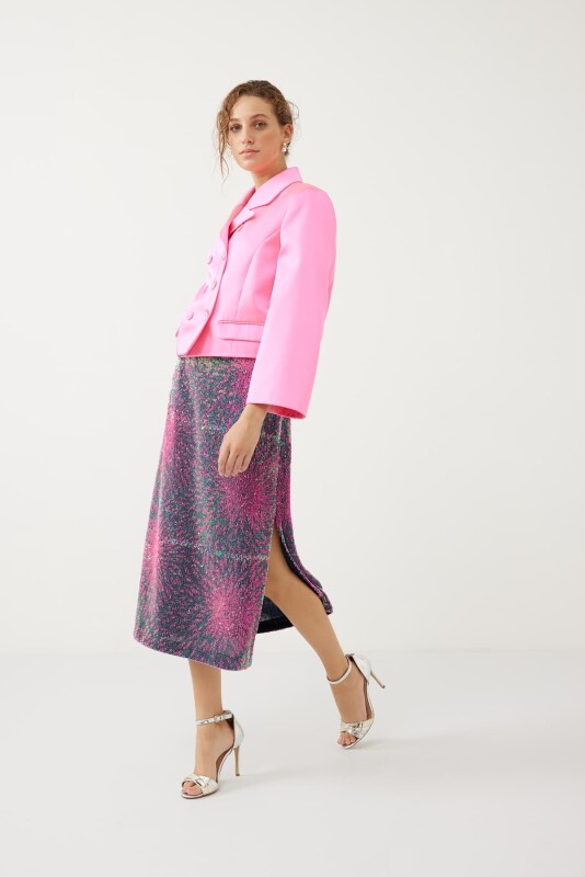 Satin Double Breasted Jacket Pink - 4