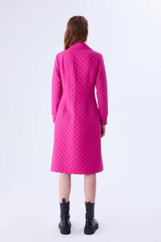  Düğmeli Kapitone Günlük Elbise Fuşya - 2