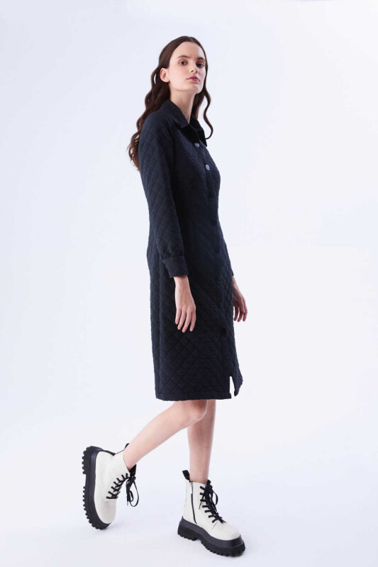  Düğmeli Kapitone Günlük Elbise Siyah - 3