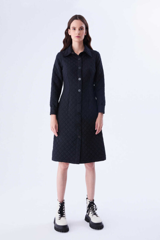  Düğmeli Kapitone Günlük Elbise Siyah - 1