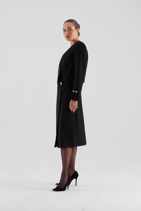 Buttoned Short Jacket Black - 3