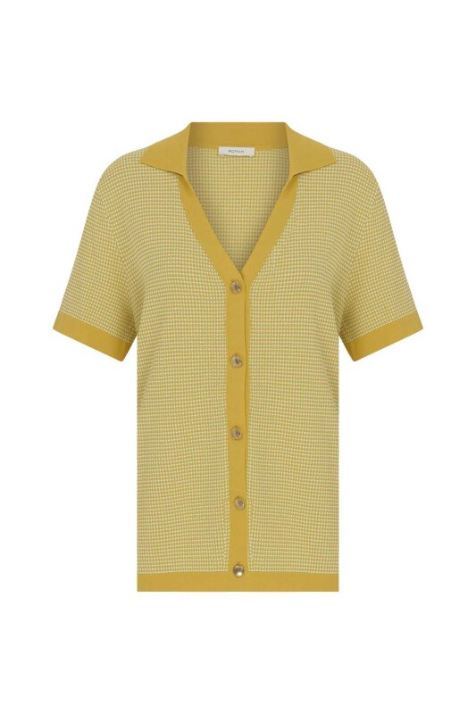 Düğmeli Renkli Triko Kadın Hırka Sarı - 4