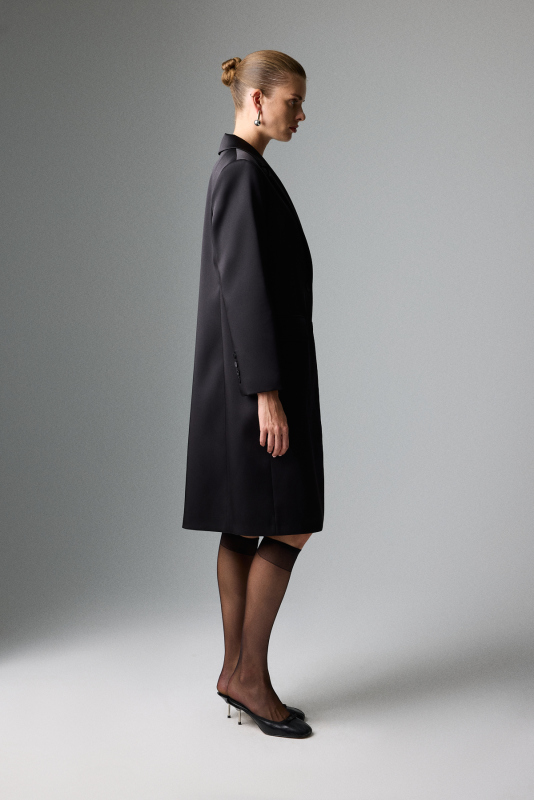 Düğmeli Uzun Ceket Siyah - 3