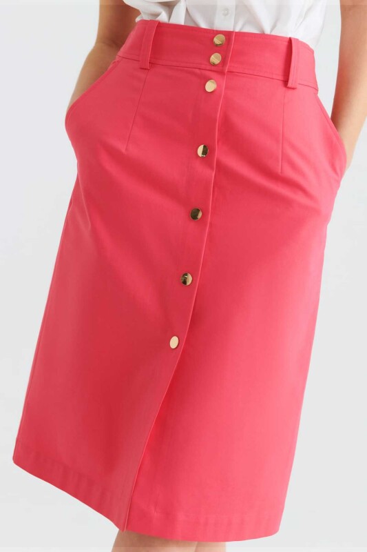 Düğmeli Uzun Etek Pembe - 3