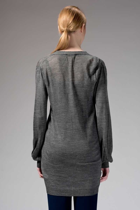  Düğmeli Uzun Triko Koyu Gri - 2