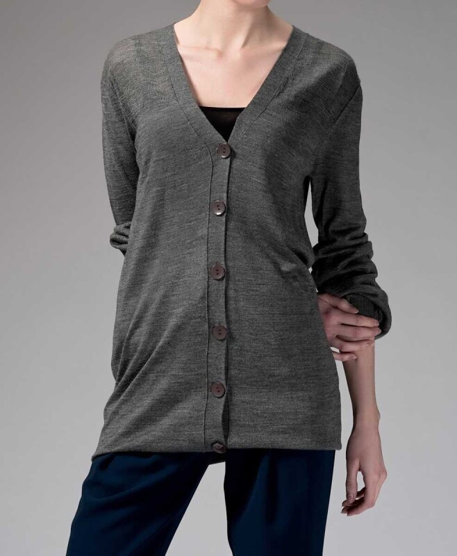  Düğmeli Uzun Triko Koyu Gri - 1