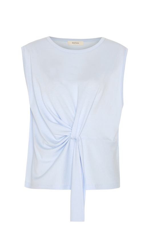 Düğüm Grünümlü Kolsuz T-shirt Mavi - 5