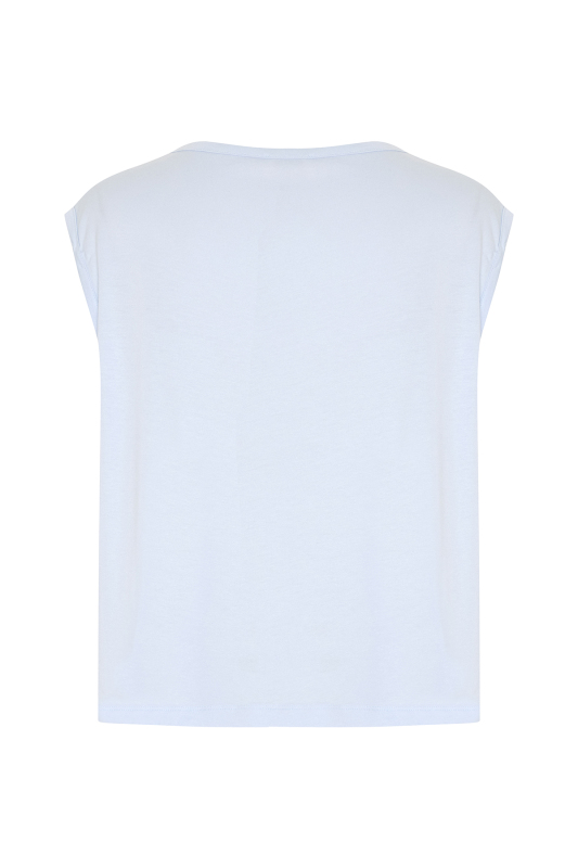 Düğüm Grünümlü Kolsuz T-shirt Mavi - 6