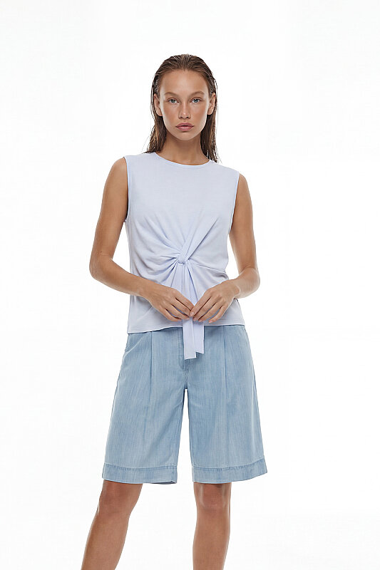 Düğüm Grünümlü Kolsuz T-shirt Mavi - Roman