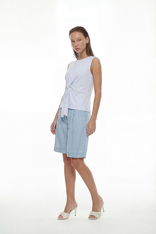 Düğüm Grünümlü Kolsuz T-shirt Mavi - 3