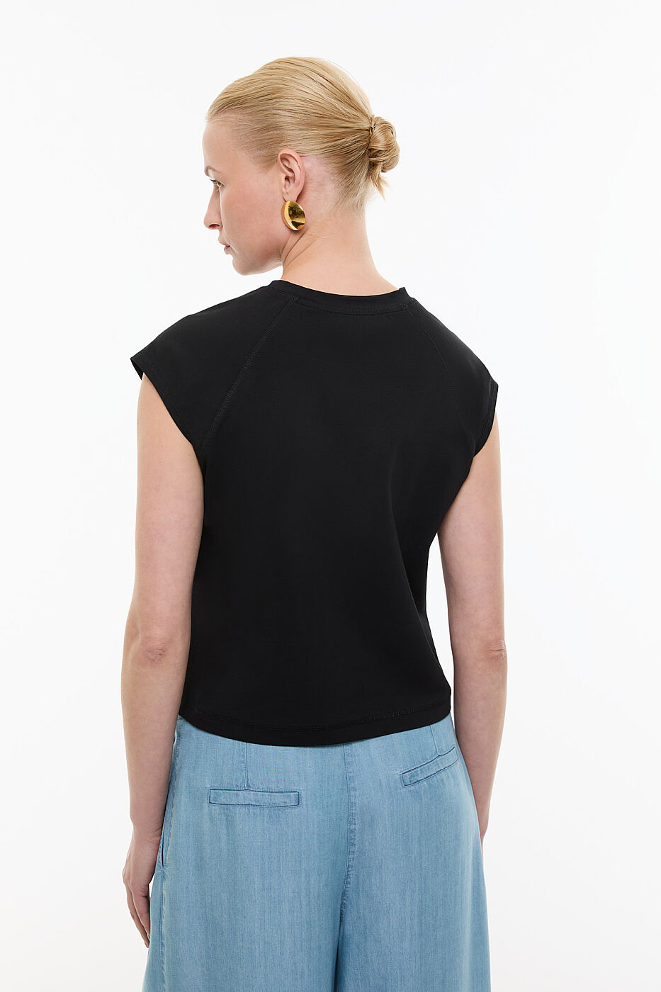 Düşük Omuz Bisiklet Yaka T-shirt Siyah - 2