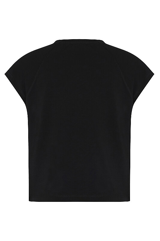 Düşük Omuz Bisiklet Yaka T-shirt Siyah - 5