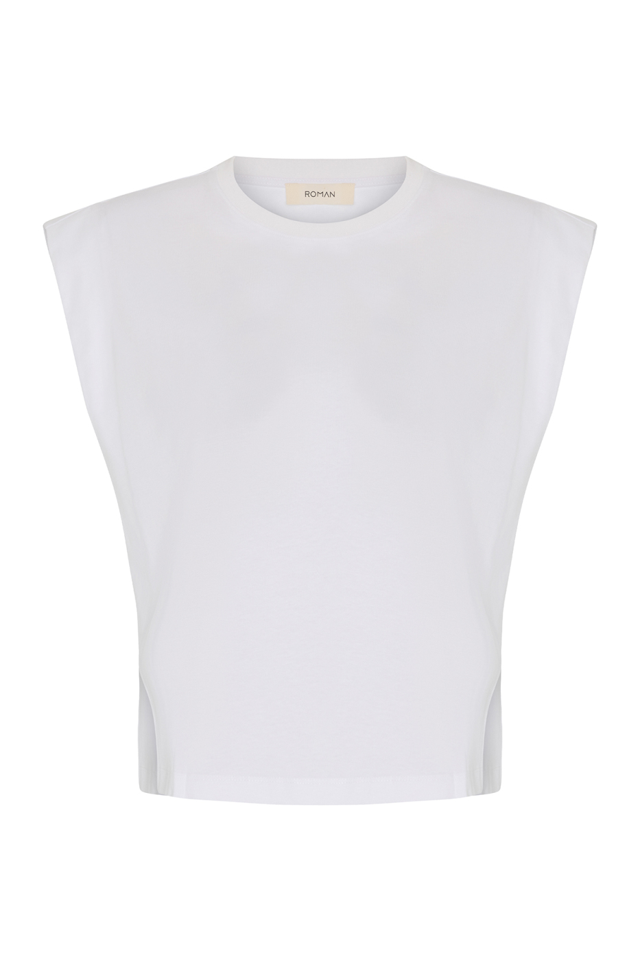 Düşük Omuz Ribana Yakalı Örme T-shirt Beyaz - 5