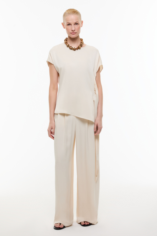 Düşük Omuzlu Bisiklet Yaka Bluz Krem - 3