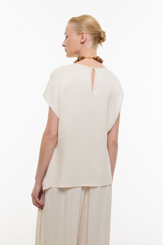 Düşük Omuzlu Bisiklet Yaka Bluz Krem - 2