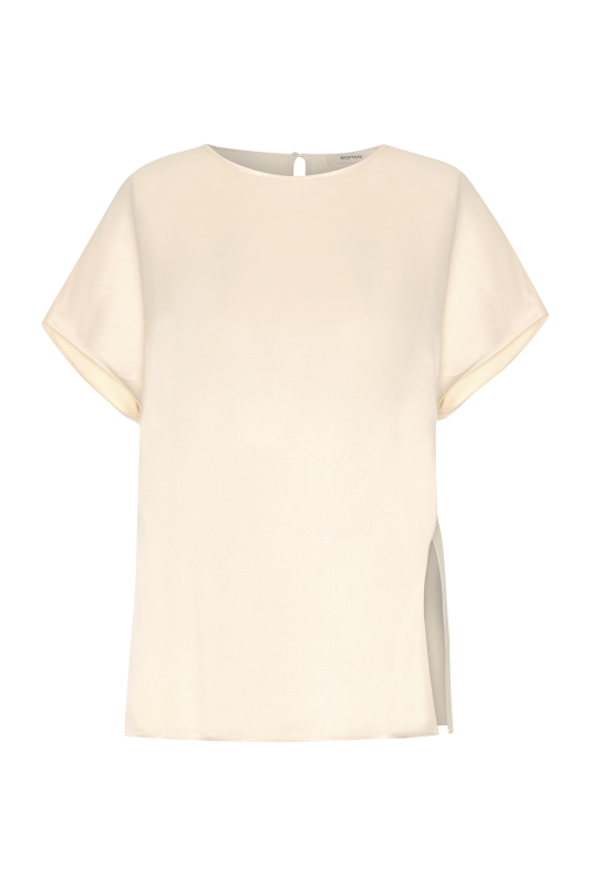 Düşük Omuzlu Bisiklet Yaka Bluz Krem - 5