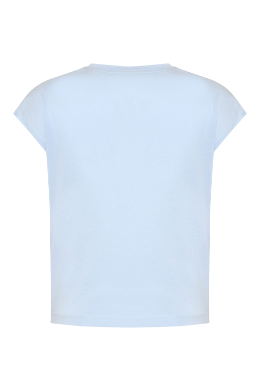 Düşük Omuzlu Bisiklet Yaka T-shirt Mavi - 6