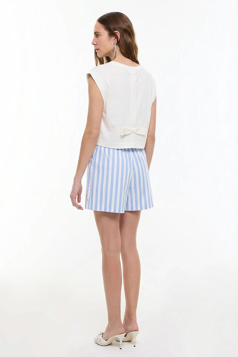 Düşük Omuzlu Crop T-Shirt Ekru - 2