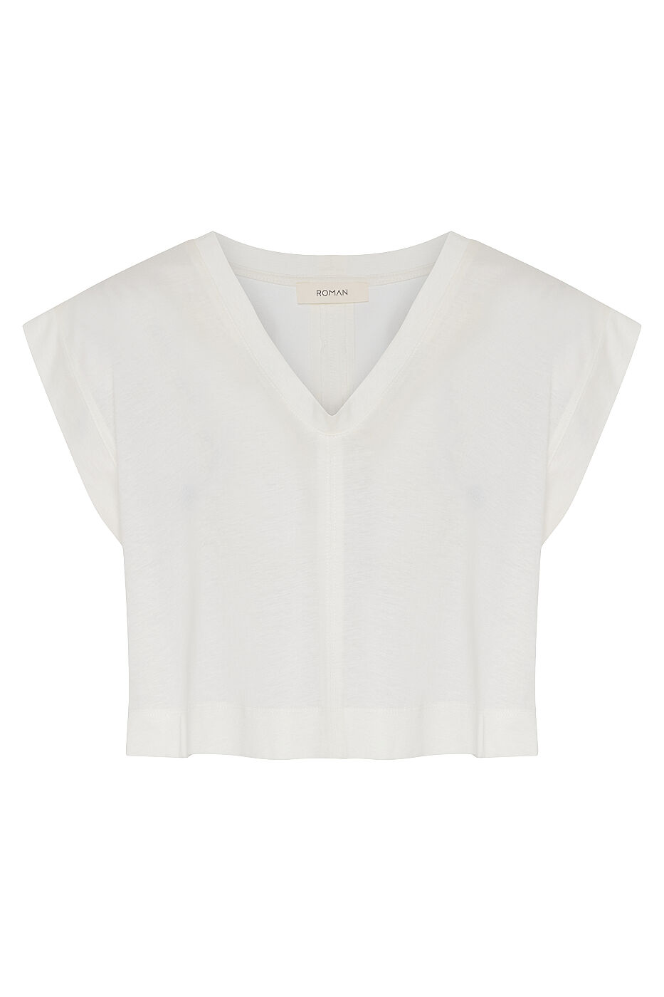 Düşük Omuzlu Crop T-Shirt Ekru - 3
