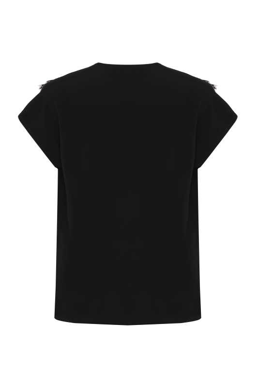 Düşük Omuzlu Dantelli Yaka Detaylı Bluz Siyah - 5