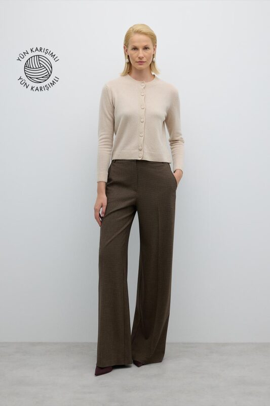 Düz Geniş Paça Pantolon Kahve - 1