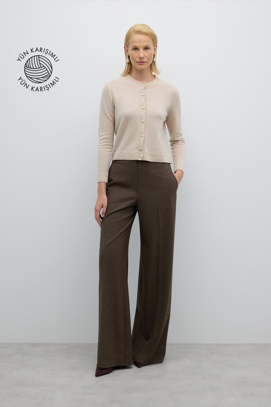Düz Geniş Paça Pantolon Kahve - 1