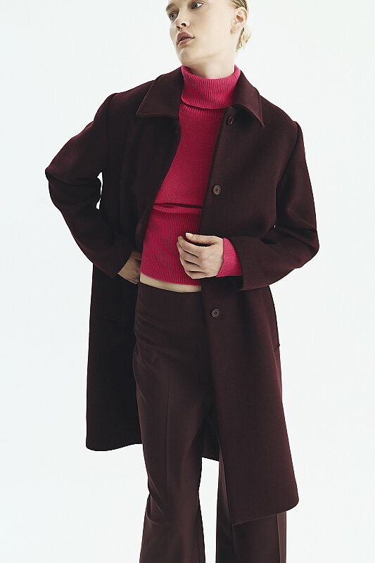 Düz Kesim Klasik Kaban Bordo - 3