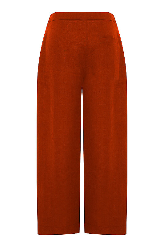 Düz Paça Keten Pantolon Kırmızı - 4