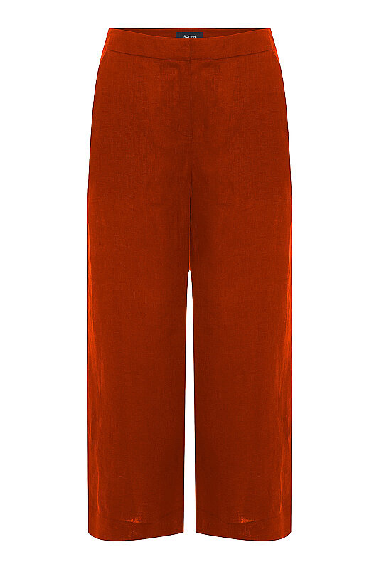 Düz Paça Keten Pantolon Kırmızı - 3