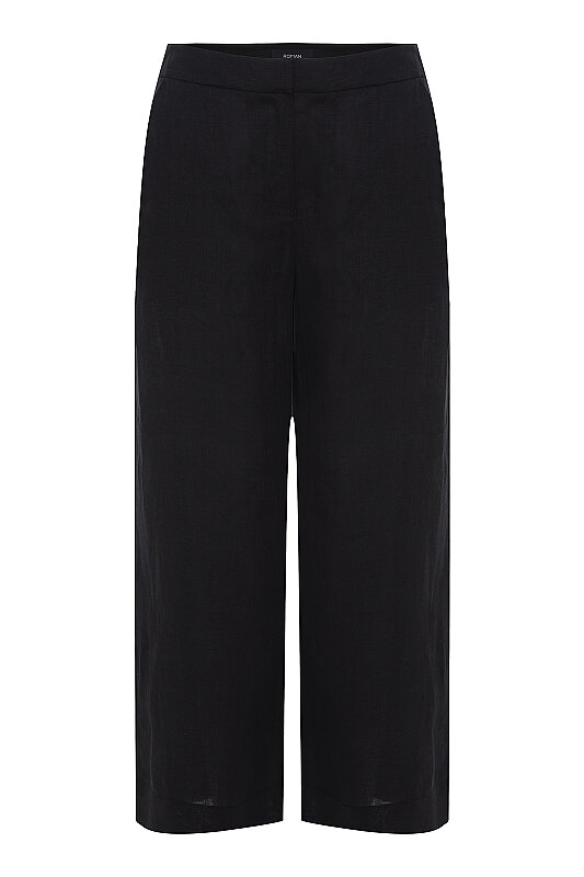 Düz Paça Keten Pantolon Siyah - 3