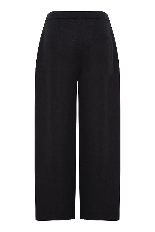 Düz Paça Keten Pantolon Siyah - 4