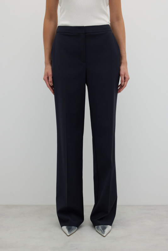 Düz Paça Yün Pantolon Lacivert - 3