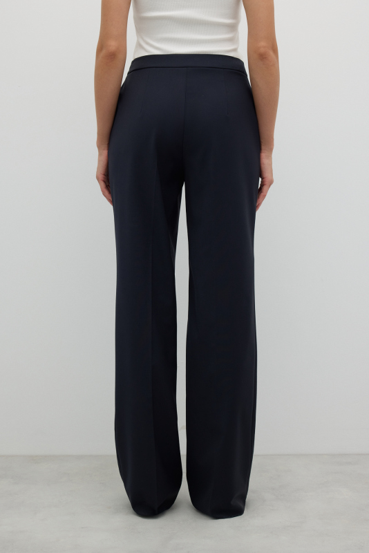 Düz Paça Yün Pantolon Lacivert - 2