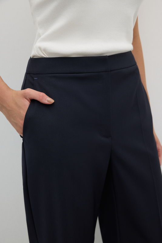 Düz Paça Yün Pantolon Lacivert - 4