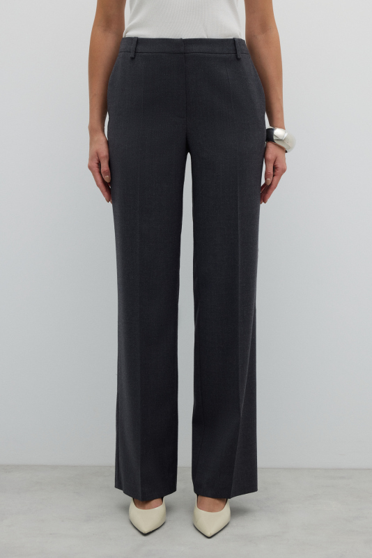 Düz Paça Yün Pantolon Koyu Gri - 3