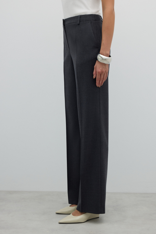 Düz Paça Yün Pantolon Koyu Gri - 4