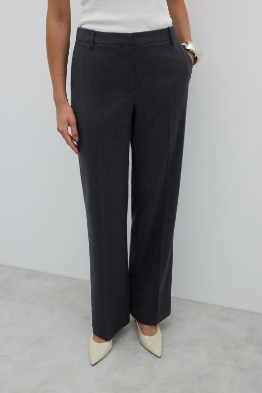 Düz Paça Yün Pantolon Koyu Gri - 5