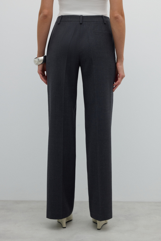 Düz Paça Yün Pantolon Koyu Gri - 2